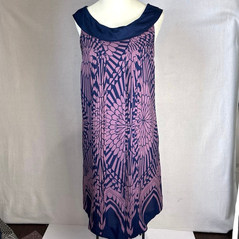 Moulinette Soeurs Silk Pleated Dress Size 4 Purple Navy Sleeveless Anthropologie